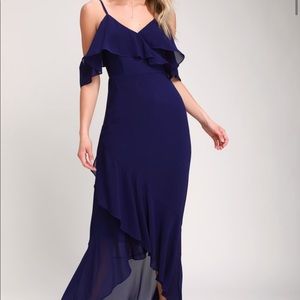 Caden Royal Blue Off-The-Shoulder Ruffled Maxi Dress